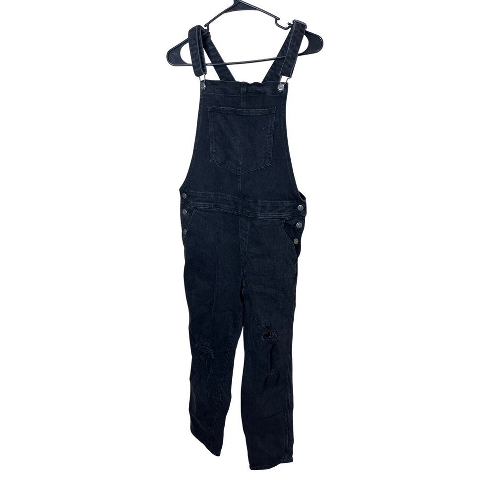 Old Navy Distressed Black Denim Overalls Ripped Knee Pockets Casual Women's 8